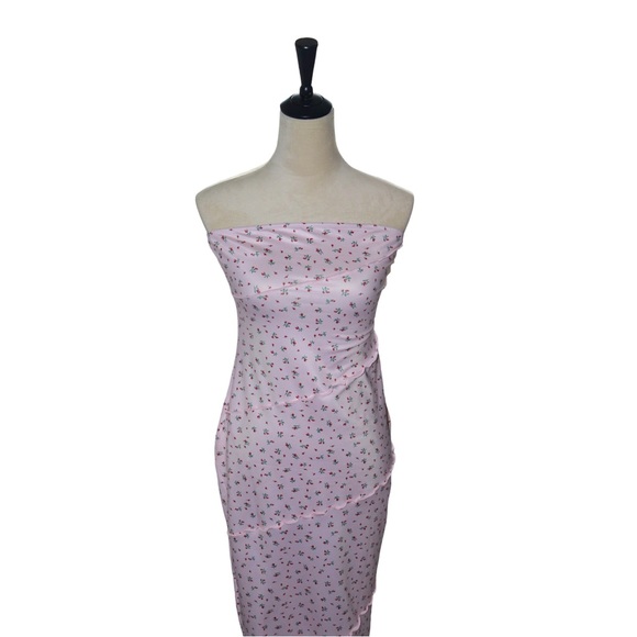 SHEIN MOD Summer Going Out Pink Floral Print Tube Bodycon Dress - Picture 1 of 5